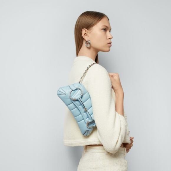 Gucci baby Blue Shoulder Horsebit Chain Small Leather Shoulder Bag - Picture 2 of 12